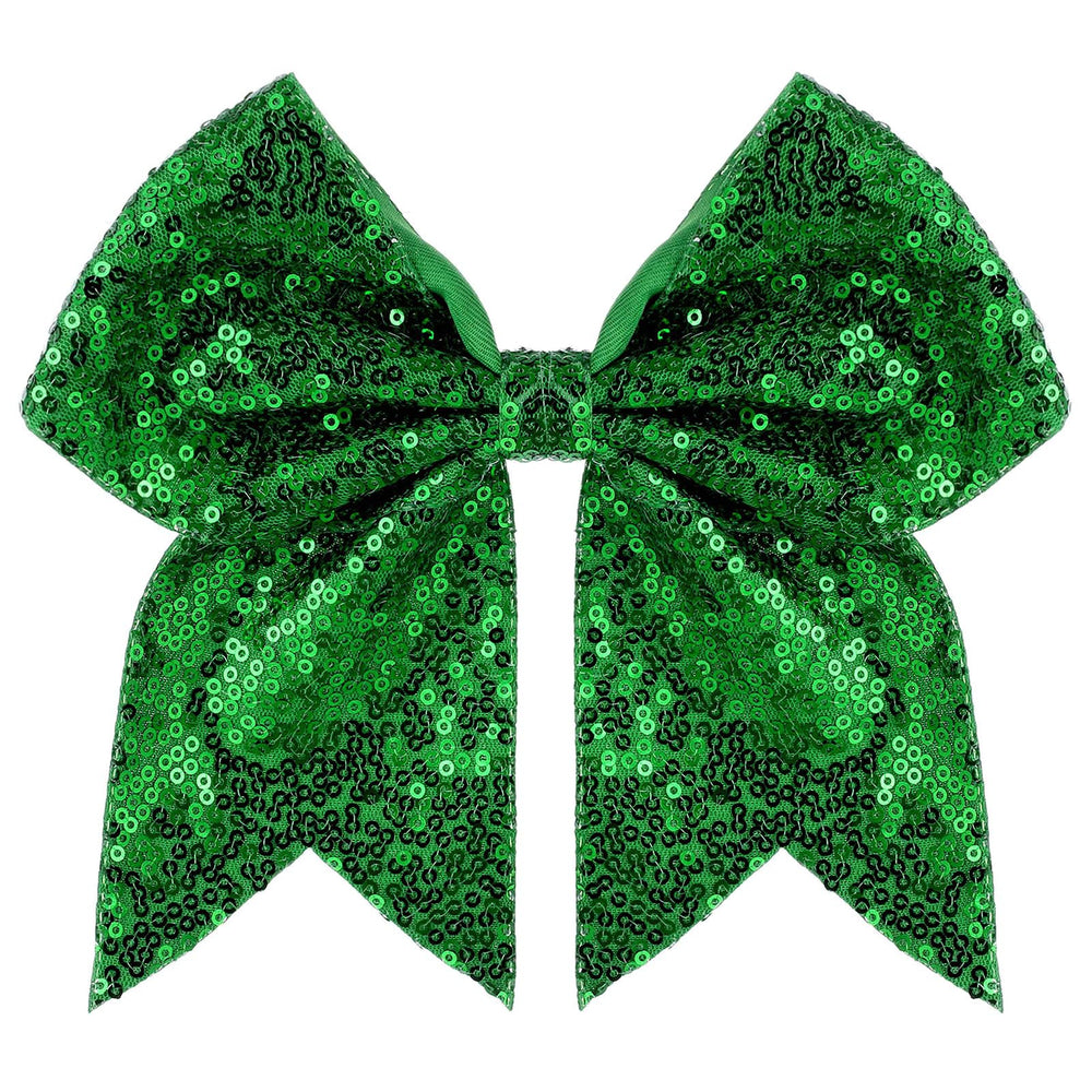Zolyco front view green sequin bow showing bold team color and sparkle