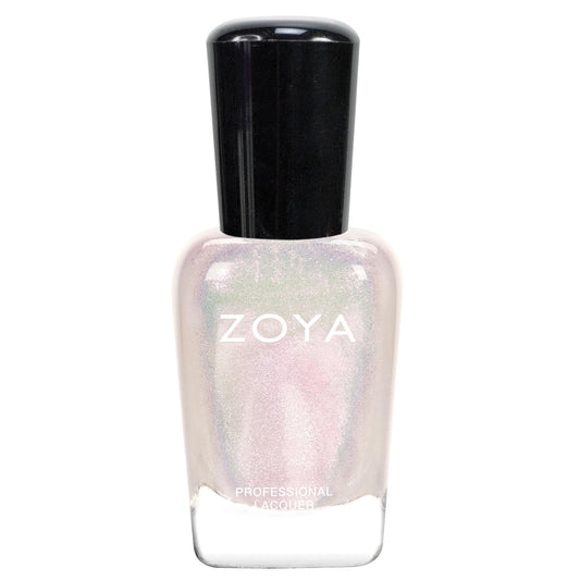 ZOYA Leia front bottle showing opalescent white and flecks for polished looks