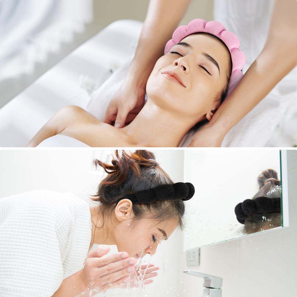 Ztomine flatlay pair display of black and pink headbands ideal for spa duos