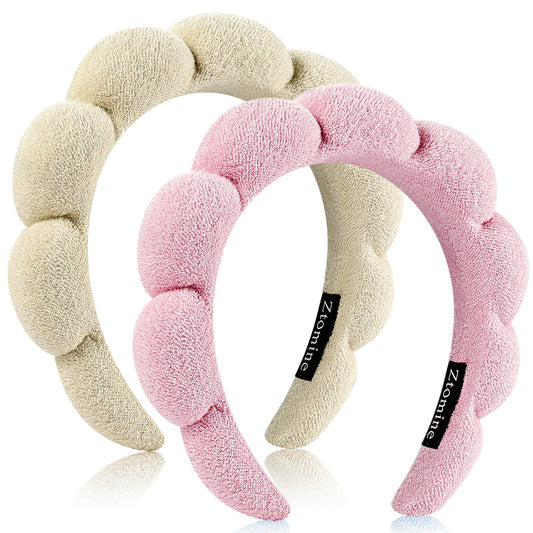 Ztomine beige and pink headbands front view showing neat scallop design and convenience
