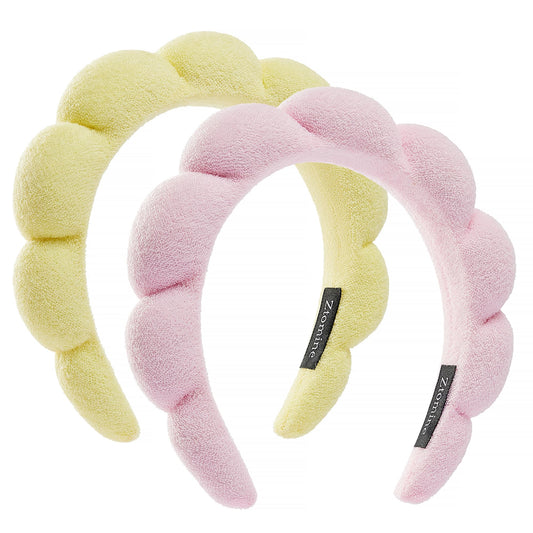 Ztomine front view of two pastel headbands showing shape and colors, keeps hair tidy