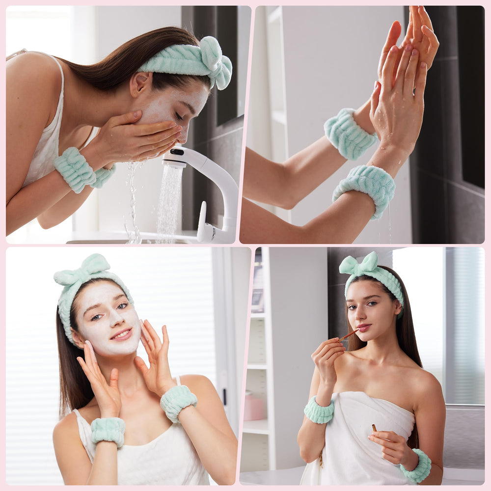 Ztomine headband in use while washing face keeps hair dry and streamlines routine