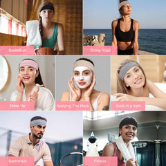Ztomine headband held in hand illustrating stretchy, adaptable size