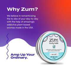Zum jar on bathroom counter in lifestyle scene, convenient daily use benefit