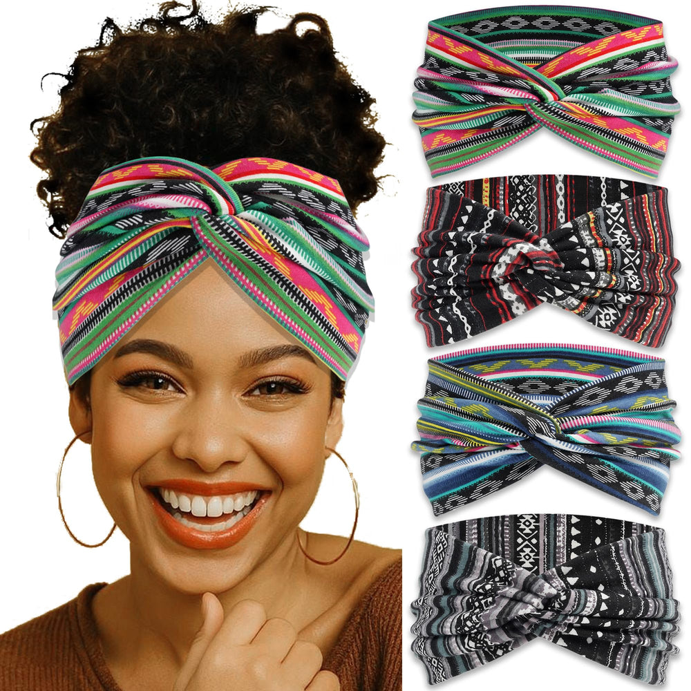 ZUYASEZ front view of four headbands set showing colors and boho styling benefit