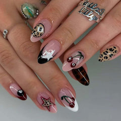 ZWENJIE front packaging showing full 24-piece leopard French tip set benefit quick selection