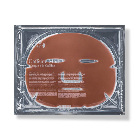 100% PURE front packaging showing single-use caffeine face mask benefits