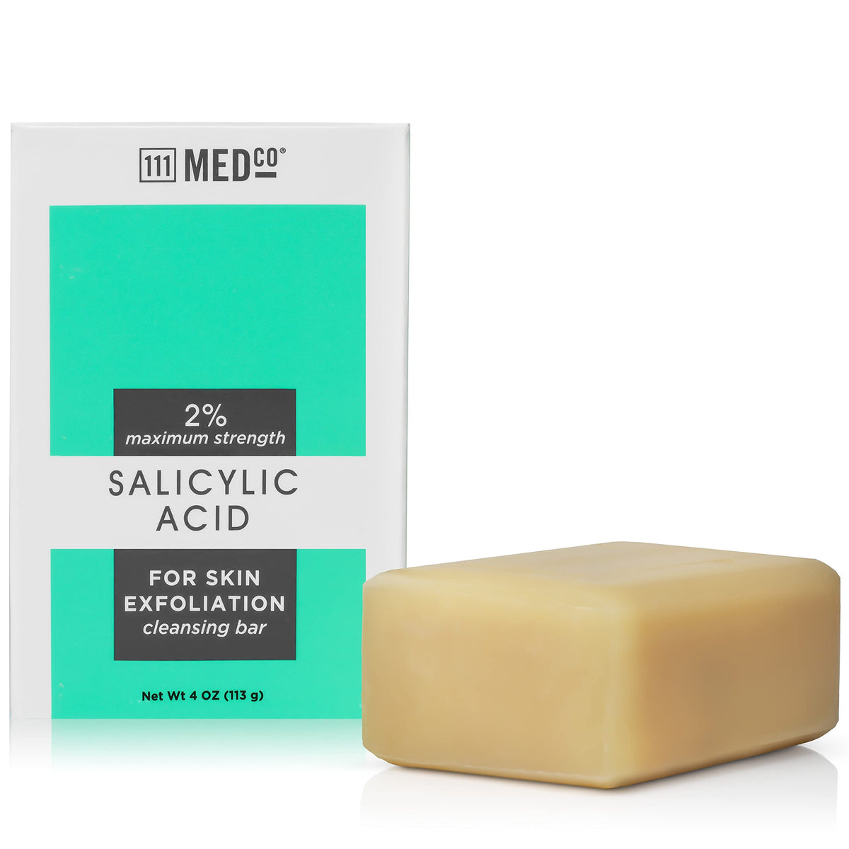 111MedCo front packaging of medicated 2% salicylic acid bar showing clear labeling and benefit