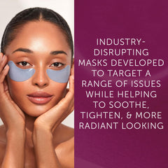 111SKIN patch applied under model’s eyes demonstrating immediate de‑puff benefit