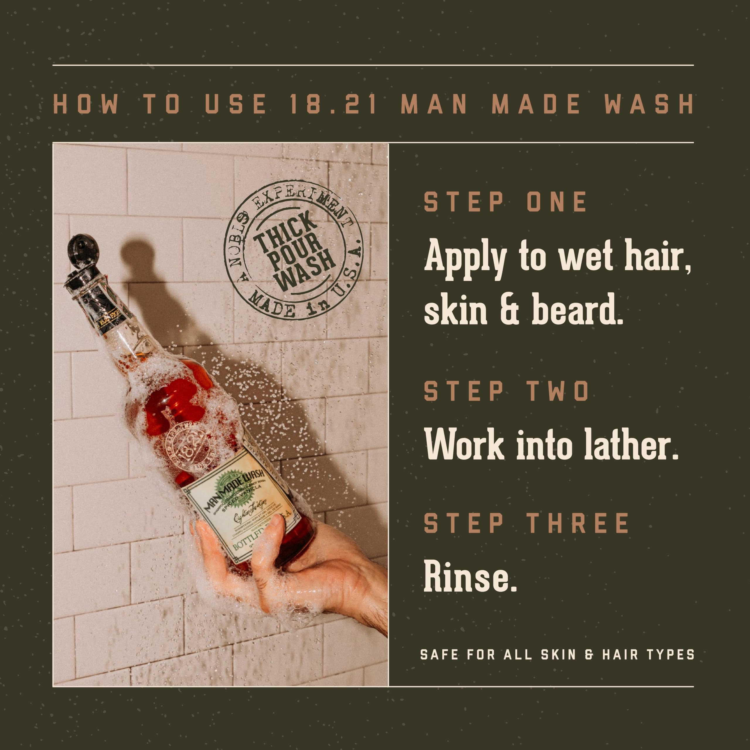 18.21 Man Made bottle in shower hand showing quick, convenient use