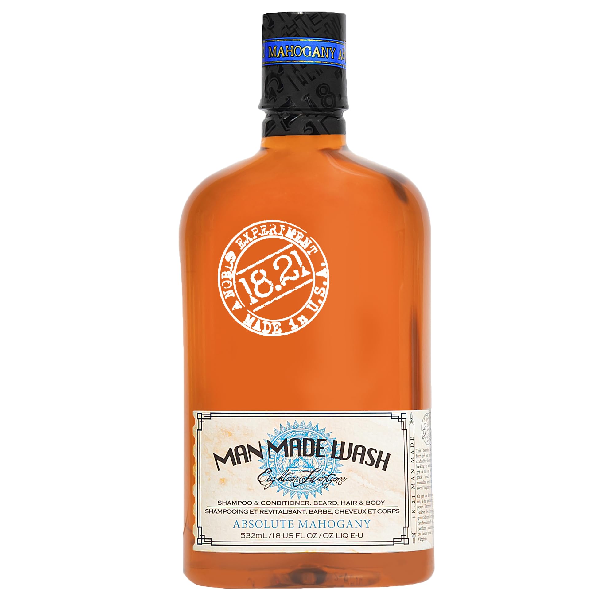 18.21 Man Made front bottle showing label and 18oz size for easy identification and use