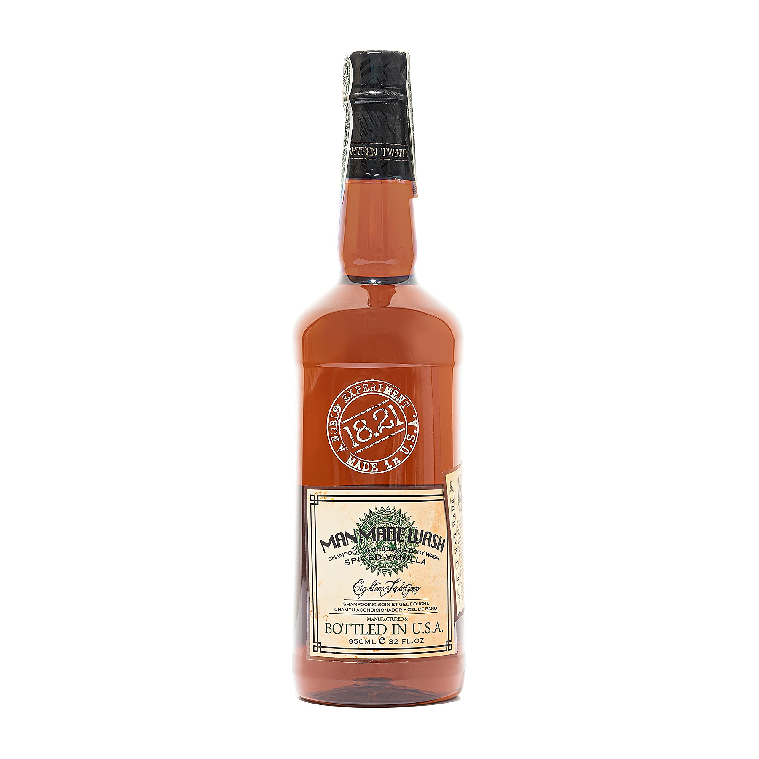 18.21 Man Made front bottle showing spiced vanilla scent and bold branding benefit convenience