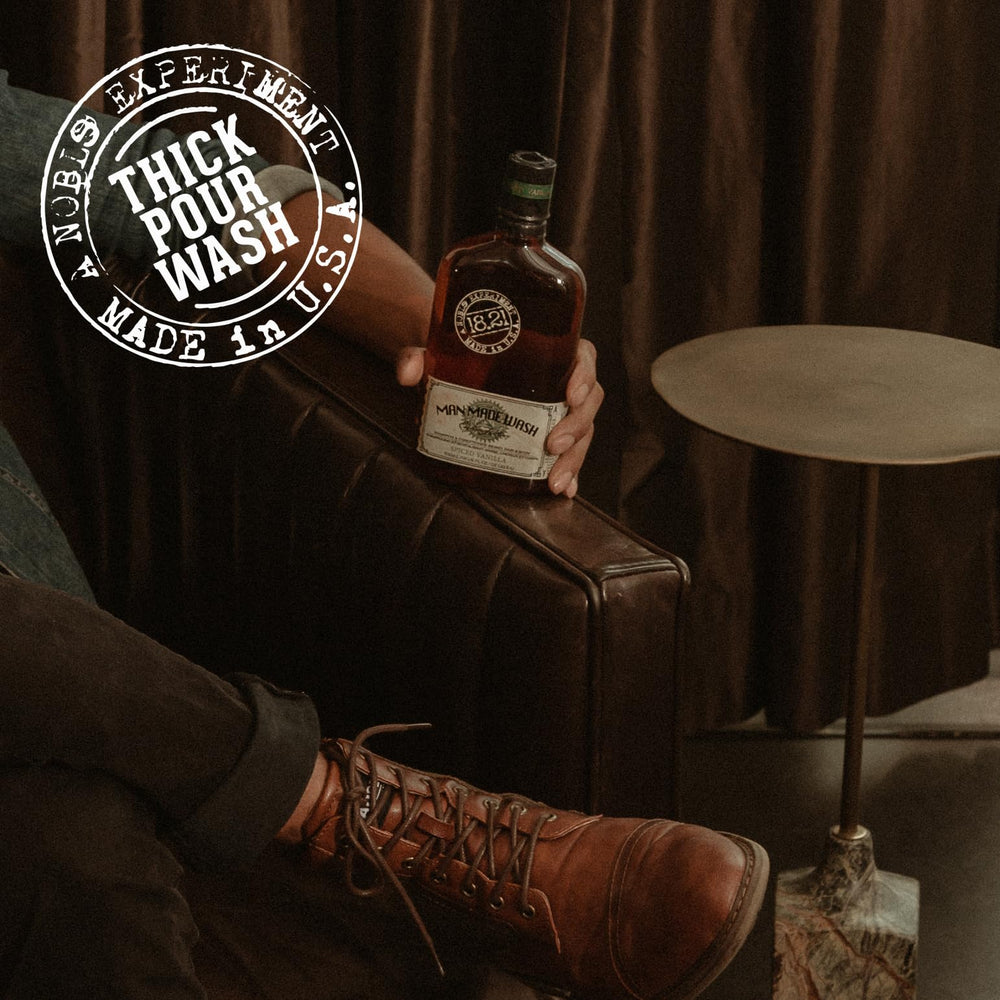 18.21 Man Made lifestyle scene near a fireside evoking the outdoorsy scent benefit