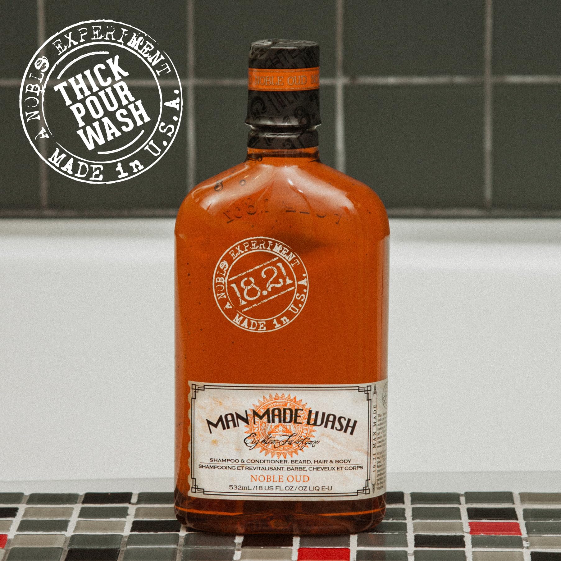 18.21 Man Made bottle with scale showing the 18oz size for travel and gym