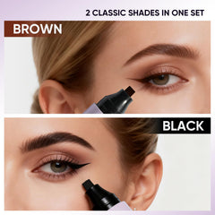 2CHILL black and brown stroke comparison, showing color payoff and versatile looks