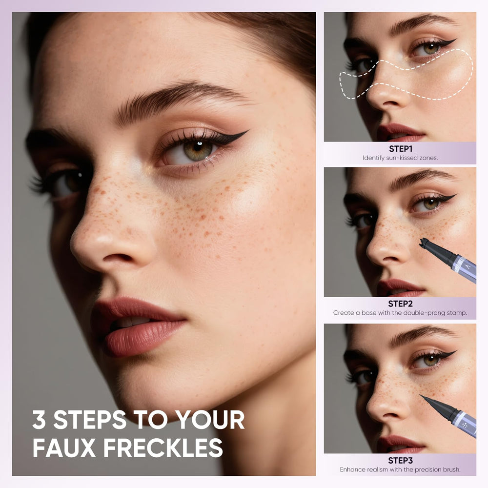 2CHILL freckle stamp applied on nose demonstrating quick natural enhancement