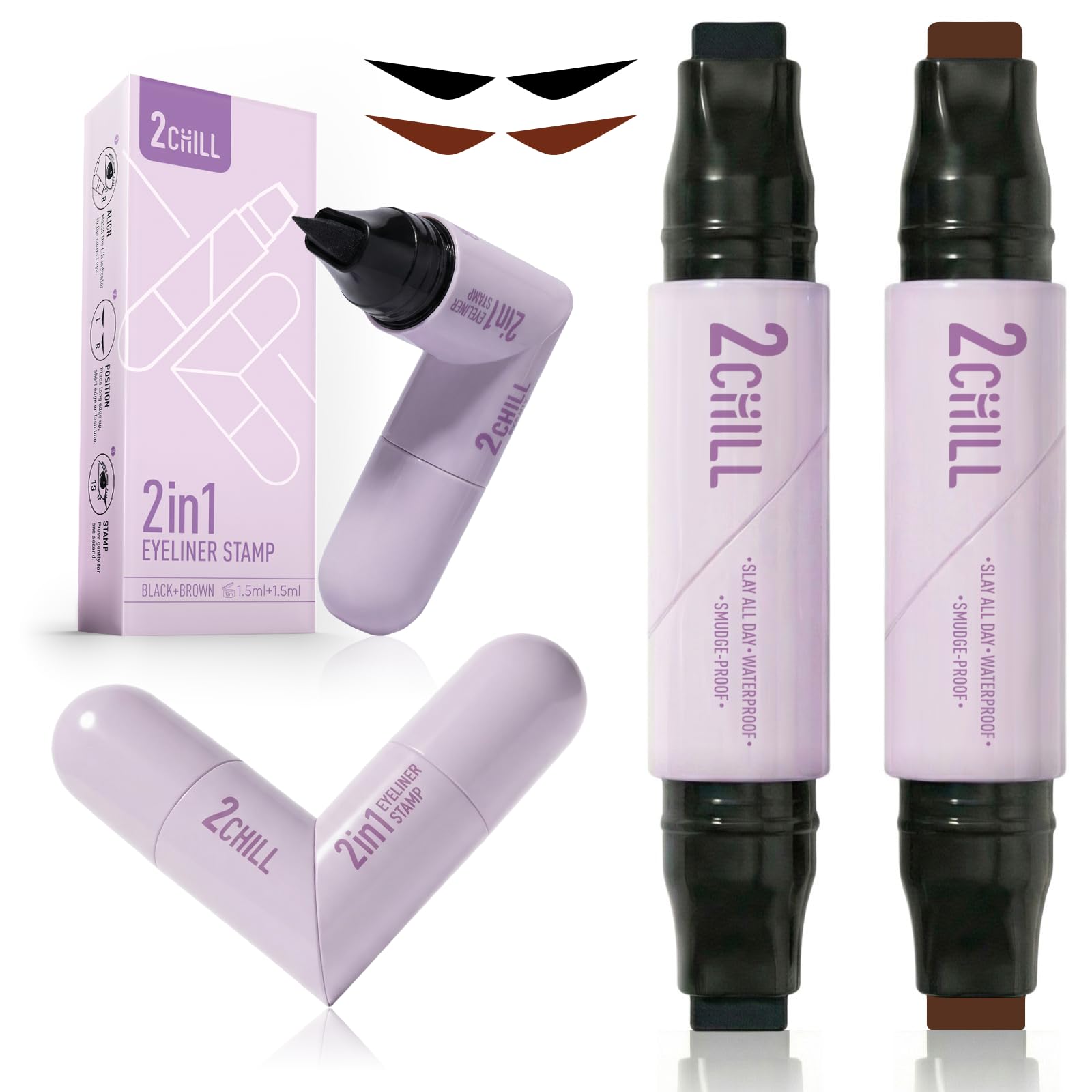 2CHILL front packaging showing dual-ended pen and two colors, ideal for quick winged eyeliner