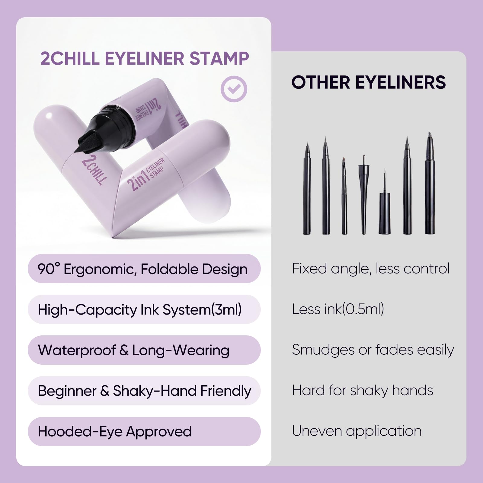 2CHILL liquid eyeliner tip close-up, enabling precise lash-line definition and clean finishes