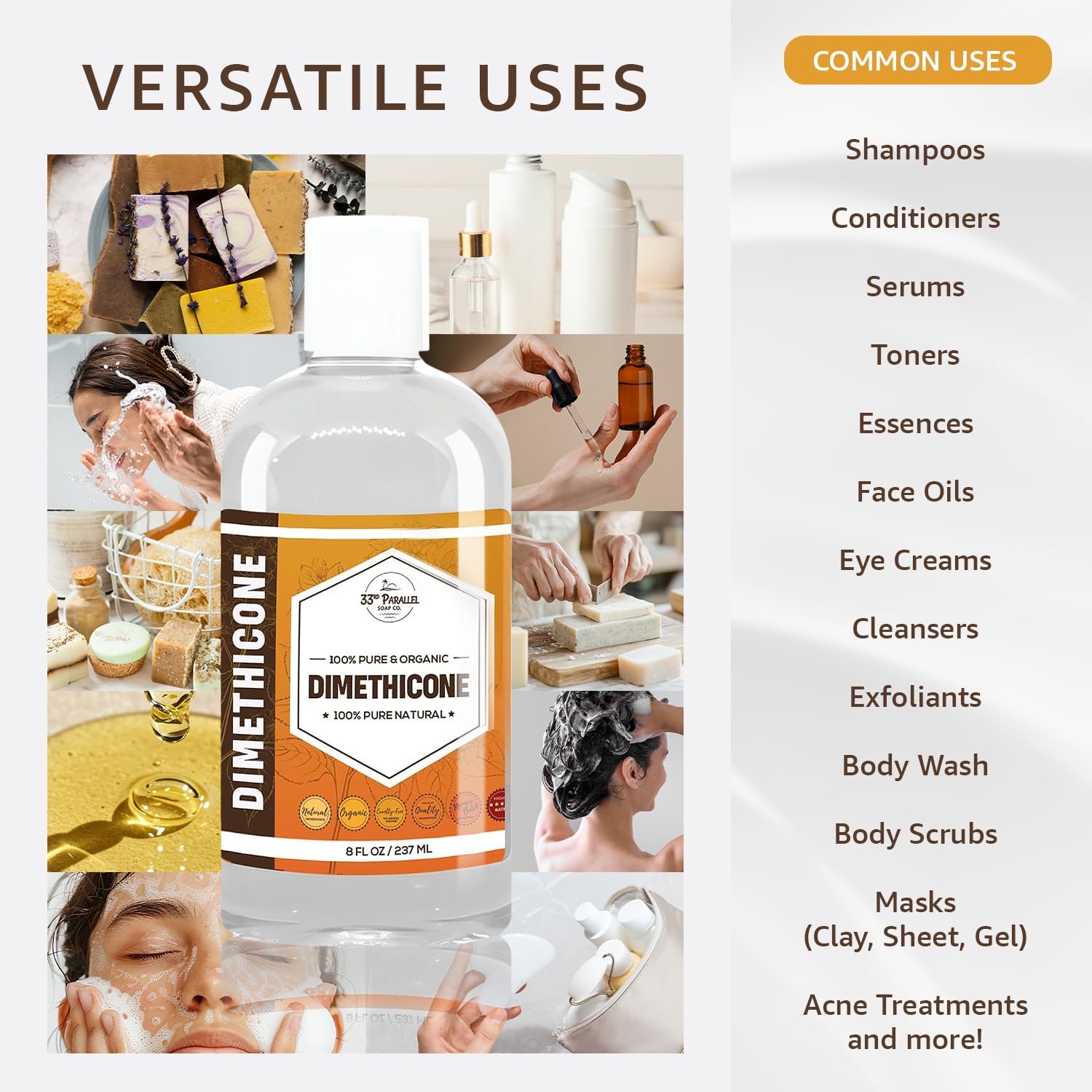 33RD PARALLEL SOAP CO. label close-up highlighting purity and 350 CST viscosity information