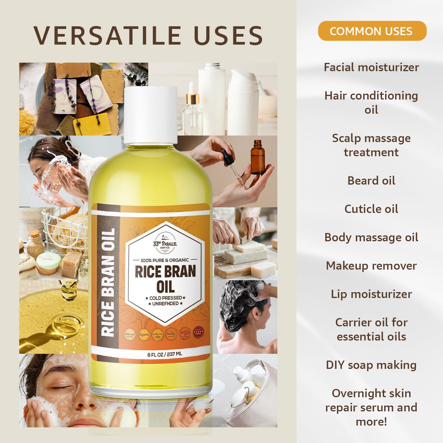 33RD PARALLEL SOAP CO. oil being poured from bottle, demonstrates smooth pour for blending