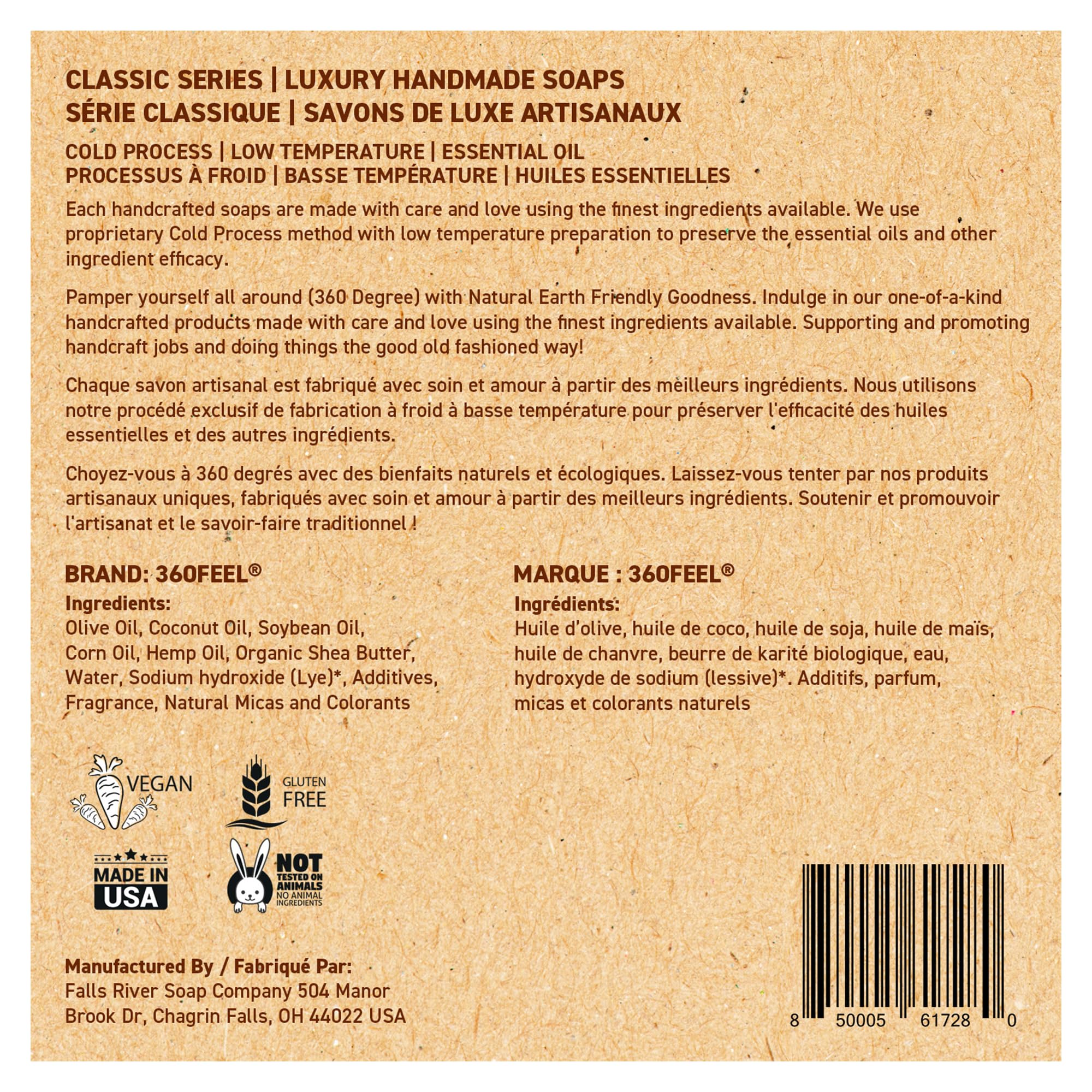 360Feel bay rum soap label closeup showing ingredient clarity and handcrafted quality