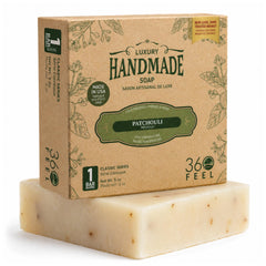 360Feel patchouli bar front view showing clean handmade appearance and calming scent