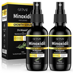 5% minoxidil spray front packaging showing bottle and label, clear benefit: easy application