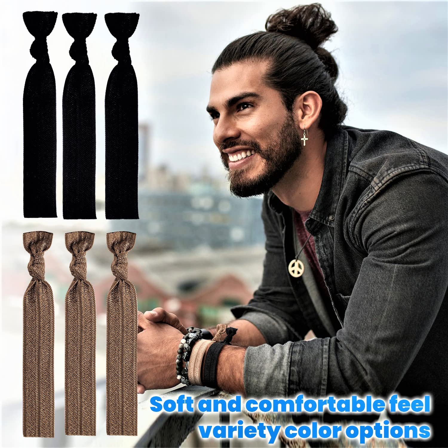 79STYLE man bun in use demonstrating secure hold for thick long hair