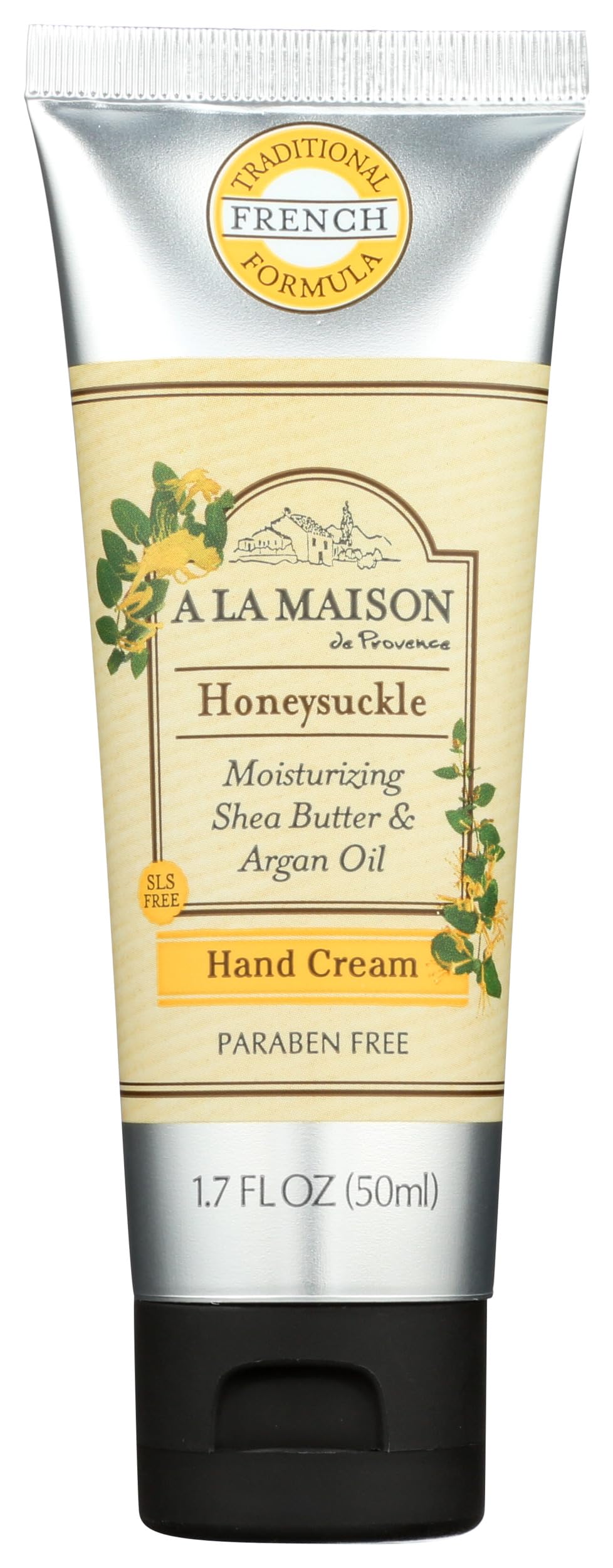 A LA MAISON front tube showing honeysuckle scent and moisturizing benefit