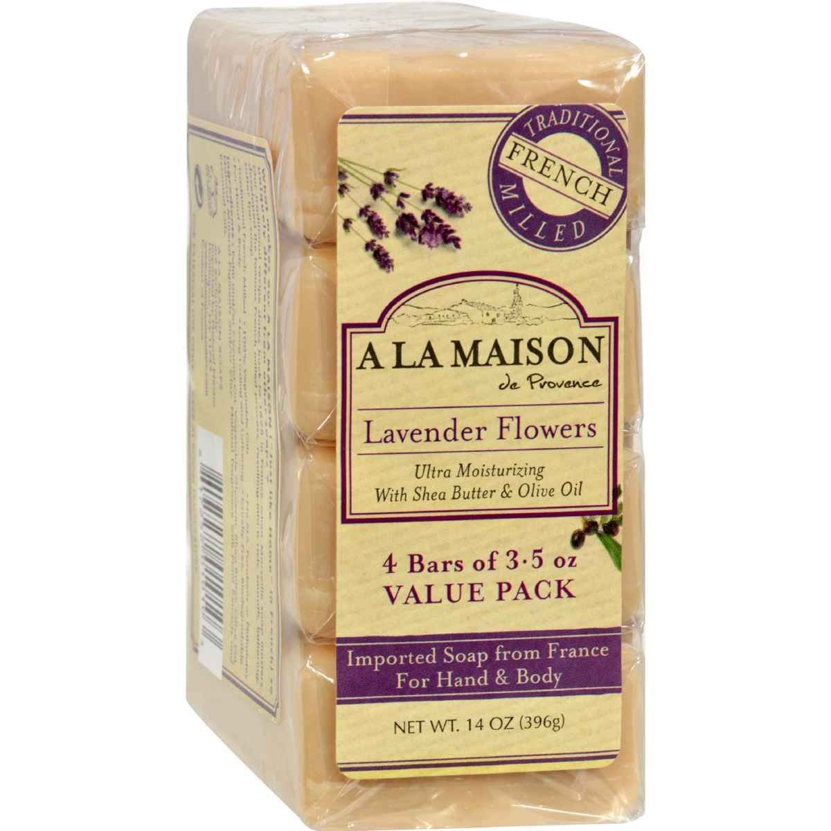 A La Maison front packaging showing four lavender-scented bars and value savings