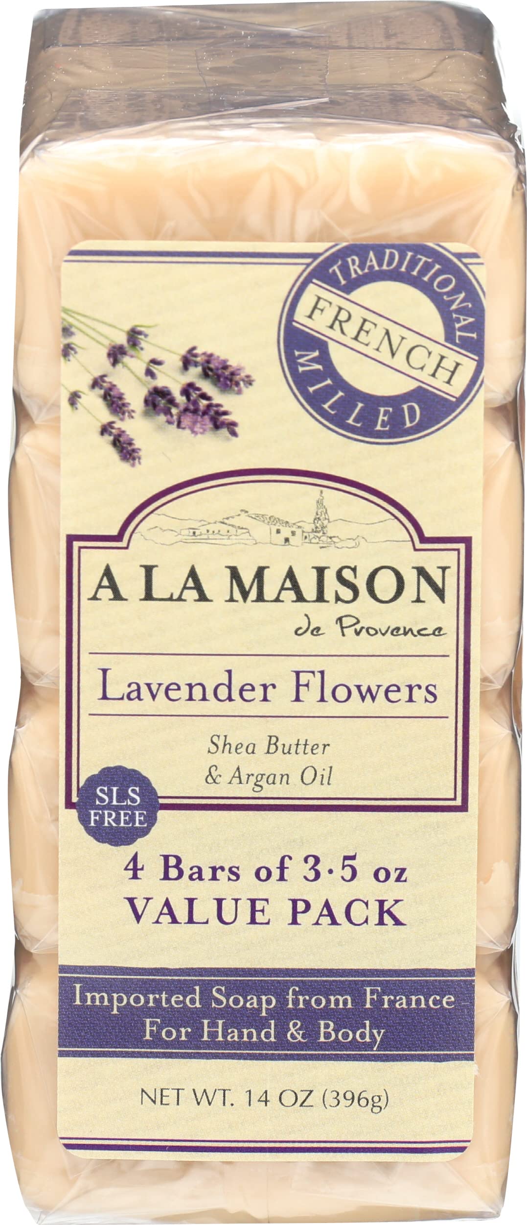 A LA MAISON front packaging showing four lavender bars for gift display and convenience