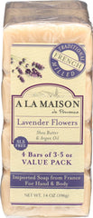 A LA MAISON front packaging showing four lavender bars for gift display and convenience