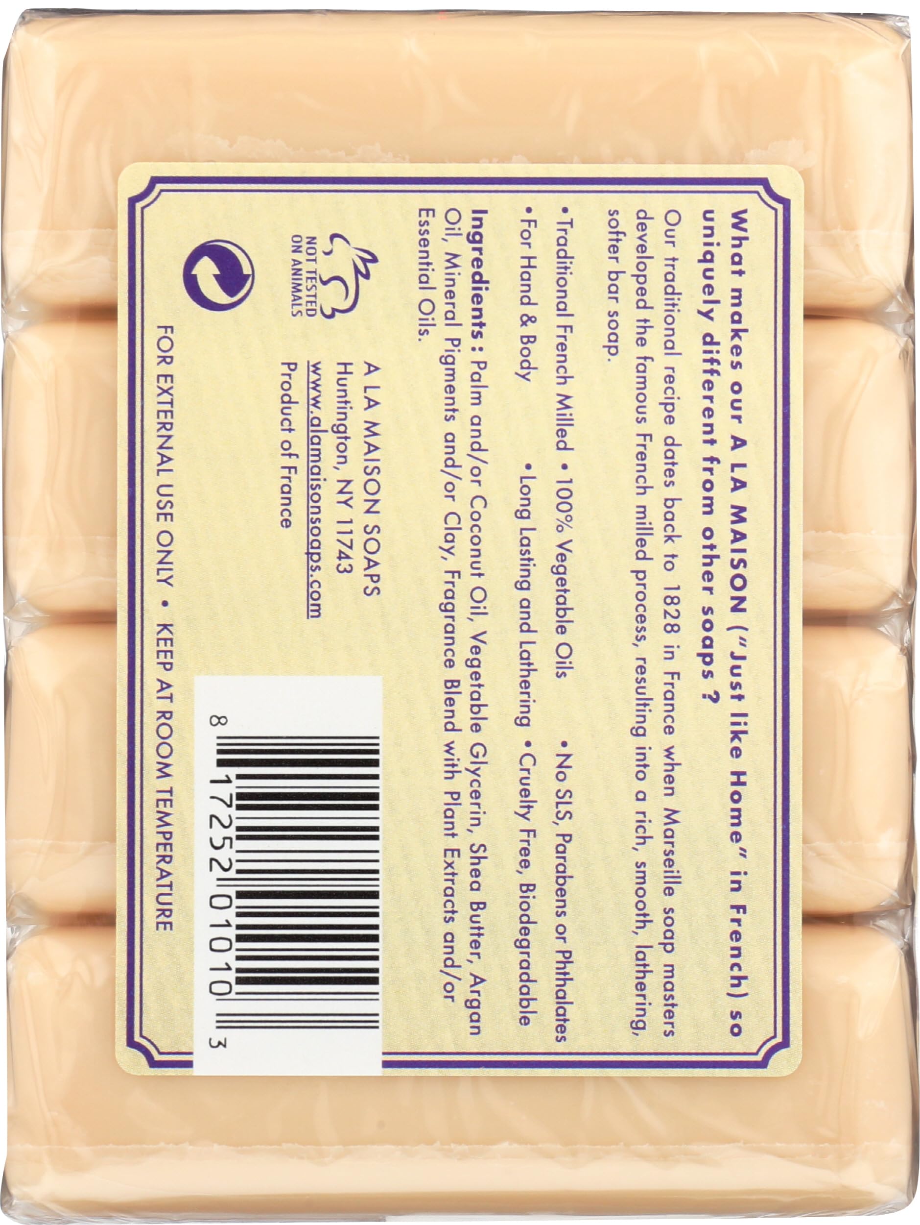 A LA MAISON lavender bar beside a ruler showing compact 3.5 oz travel-friendly size