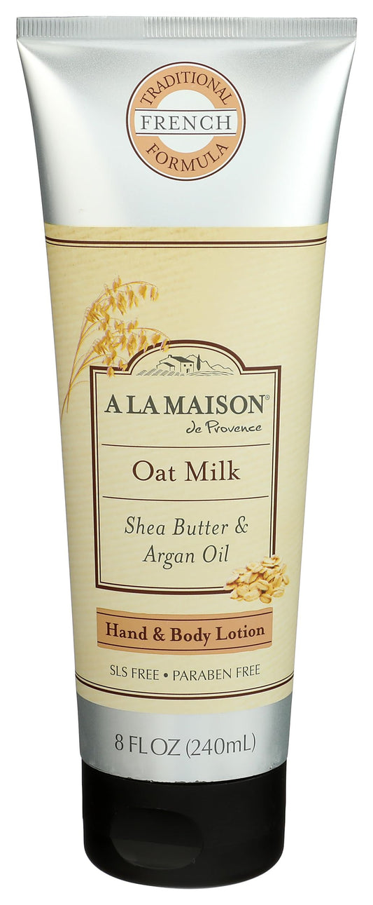 A LA MAISON front packaging showing oatmilk lotion benefits