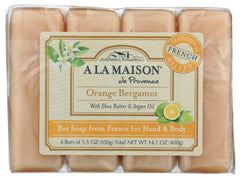 A LA MAISON front packaging showing four bars and citrus scent appeal