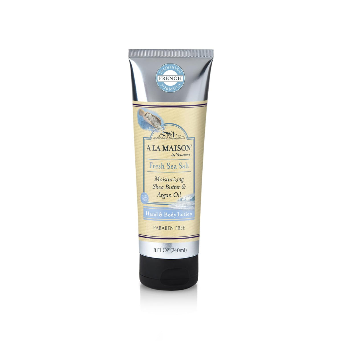 A LA MAISON front bottle image showing sea salt scent and benefits