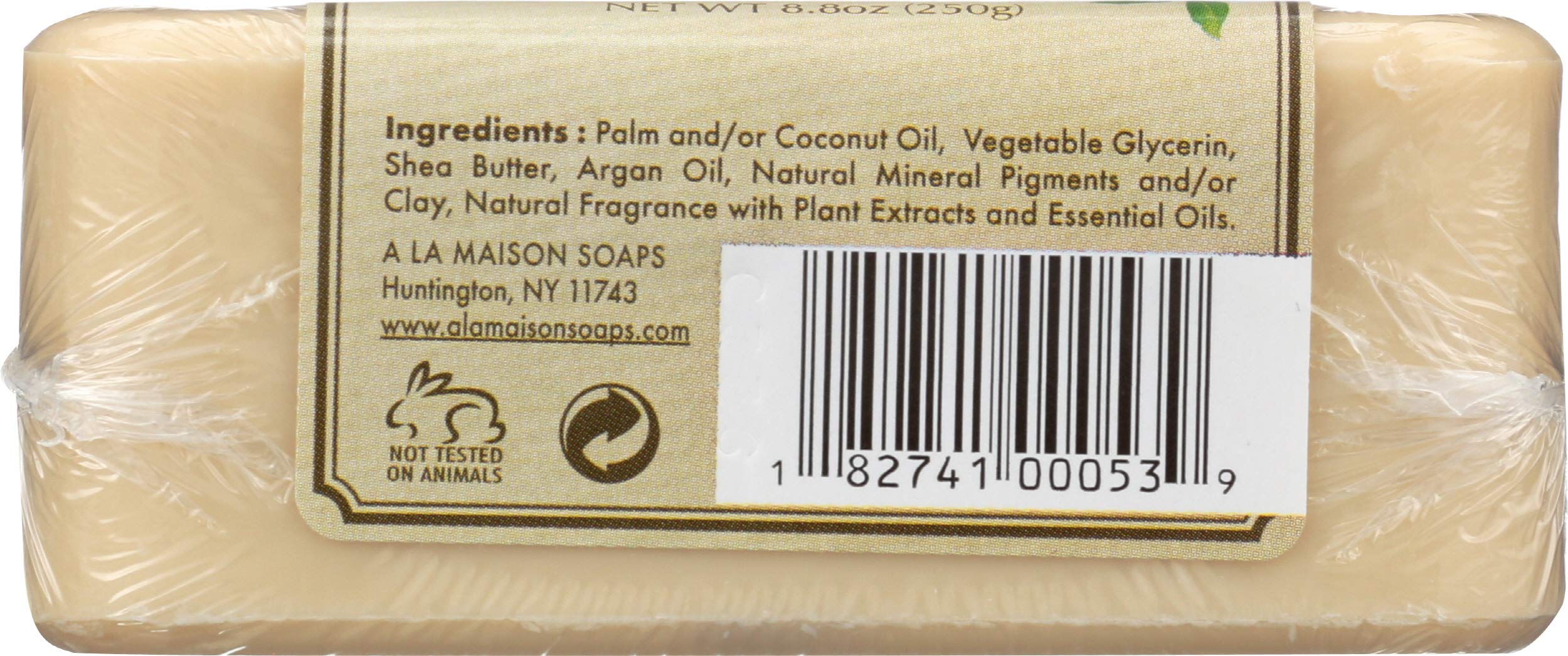 Back of A LA MAISON packaging showing ingredient list and sustainable product details