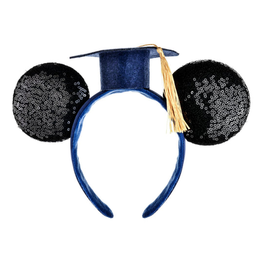 A Miaow front view headband showing sparkle and festive graduation theme
