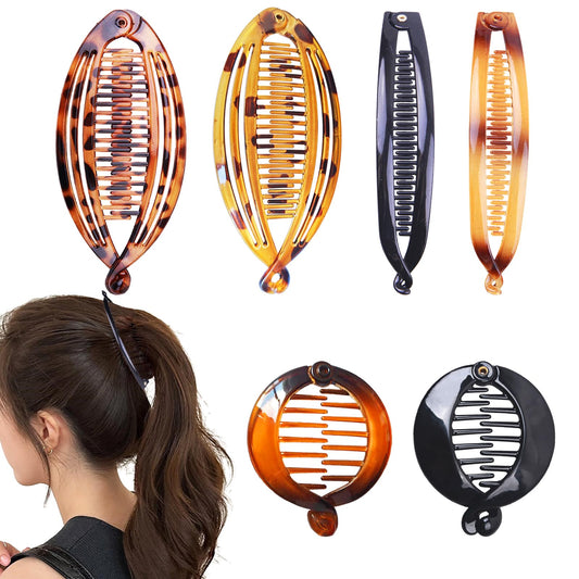 Aaiffey front view of six banana clips showing colors and vintage design, secure styling