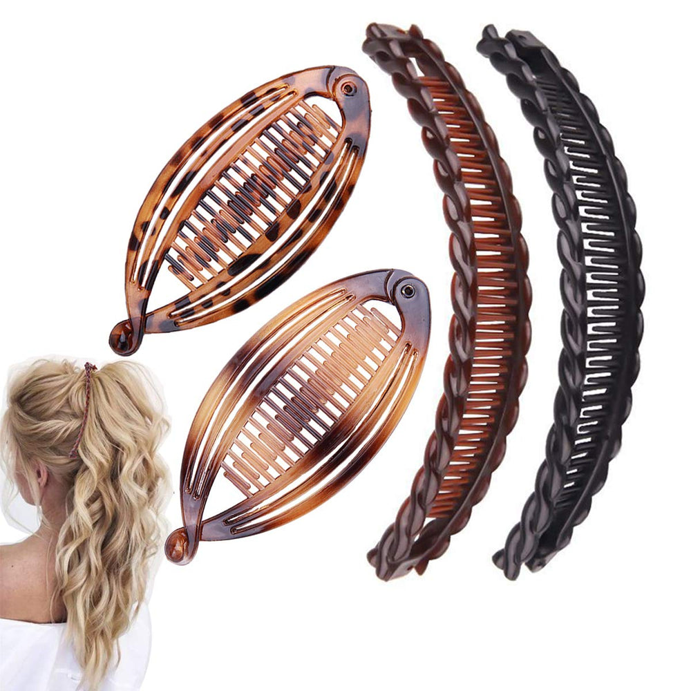 Aaiffey front view of four banana clips showing classic colorways and vintage design benefits