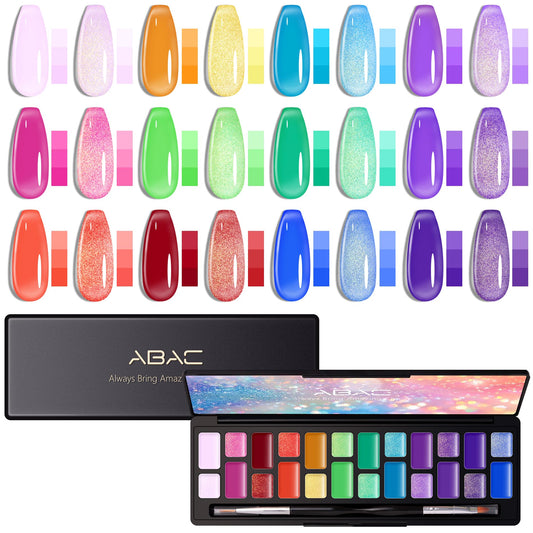 ABAC kit front view showing 24 solid gel pots and detachable dual brush, easy organization