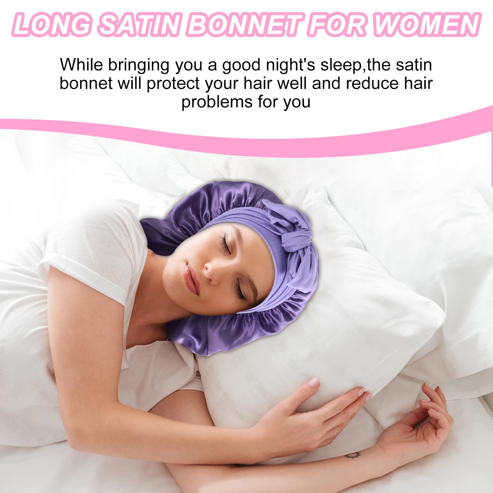 Abeillo bonnet worn by model with curly hair protecting texture overnight