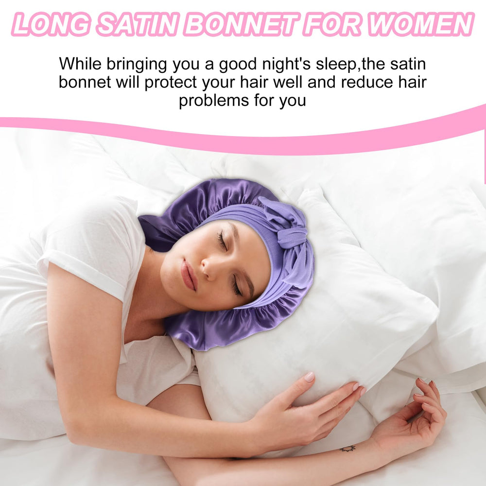 Abeillo bonnet worn by model with curly hair protecting texture overnight