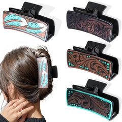 Abeillo front packaging showing four western claw clips, neat set and styling variety
