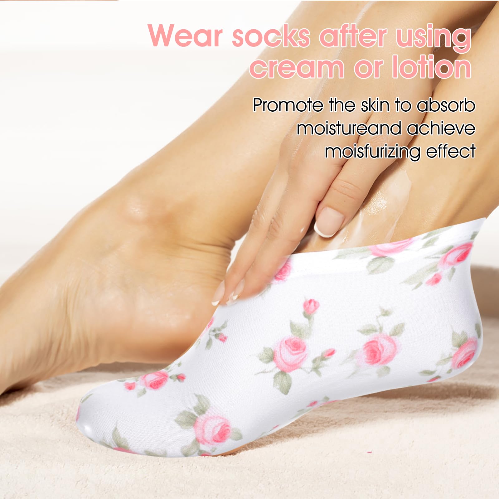 Abeillo sock on model foot beside ruler showing size fit and scale benefit