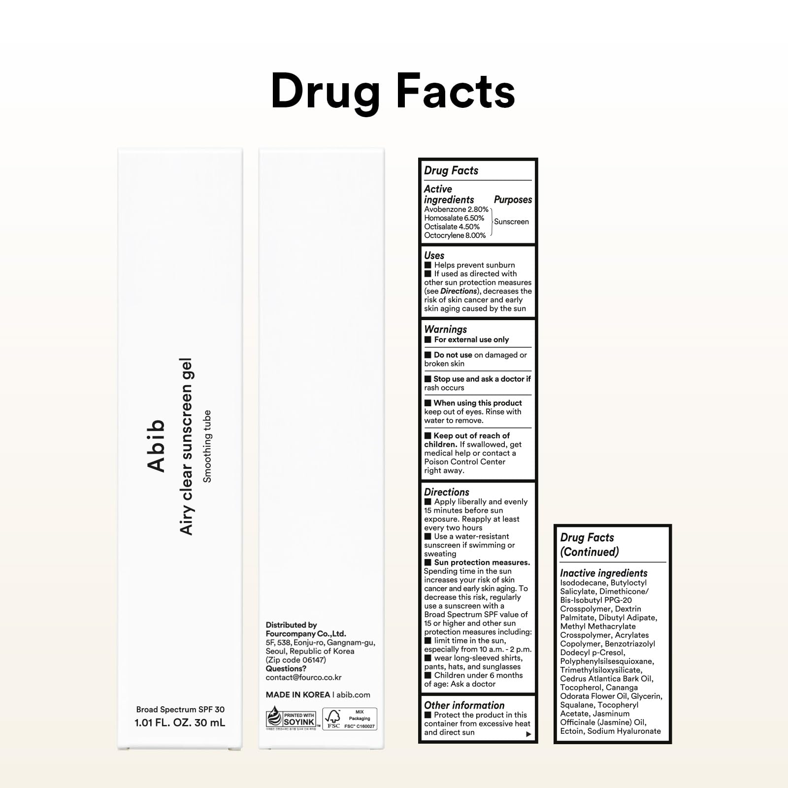 Abib ingredients label close-up highlighting gentle formulation benefits