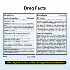 Abib back label with usage instructions and SPF50+ broad spectrum note
