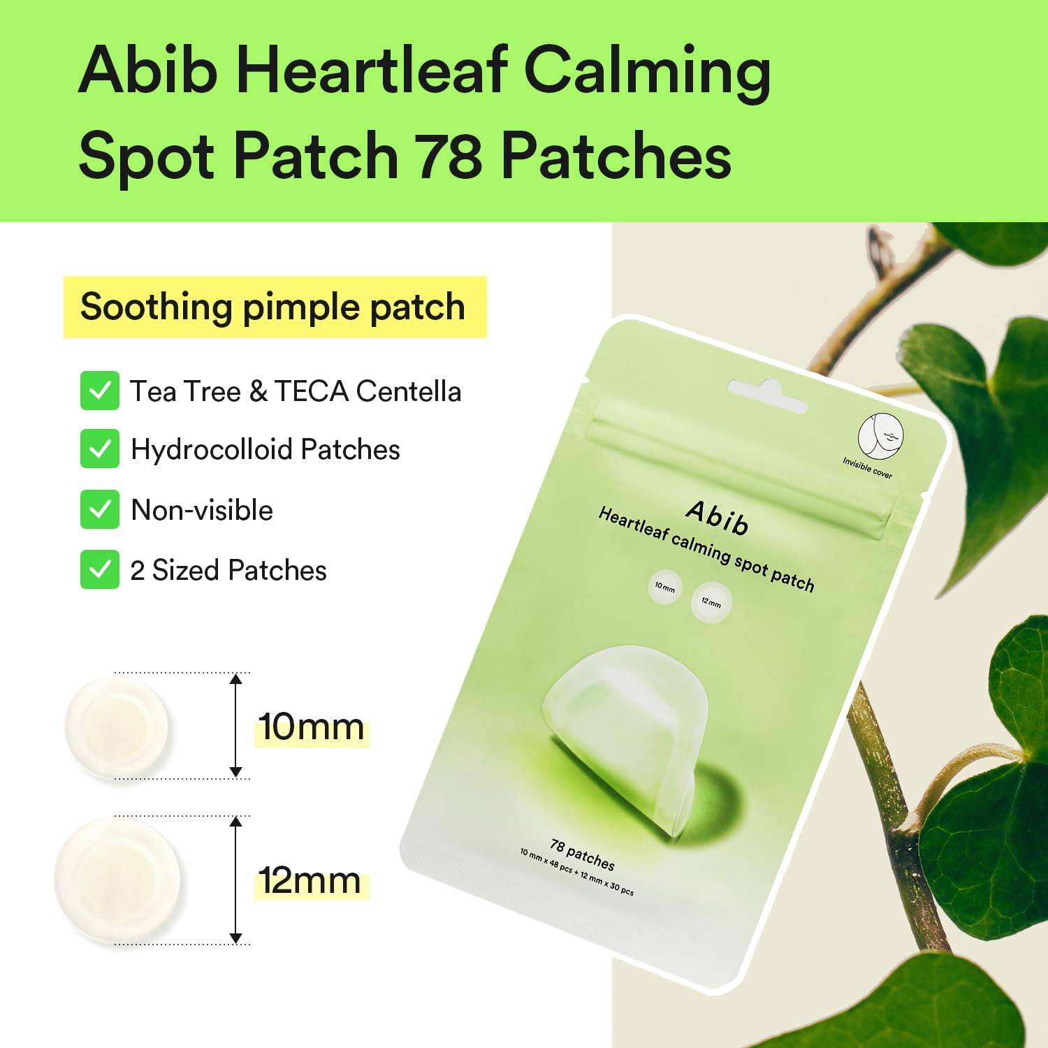 Abib label close-up highlighting heartleaf, centella, and tea tree soothing