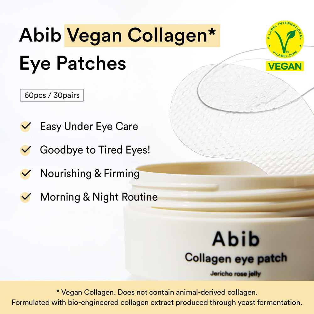 Abib close-up of vegan collagen gel patches, showing embossed fit for comfort