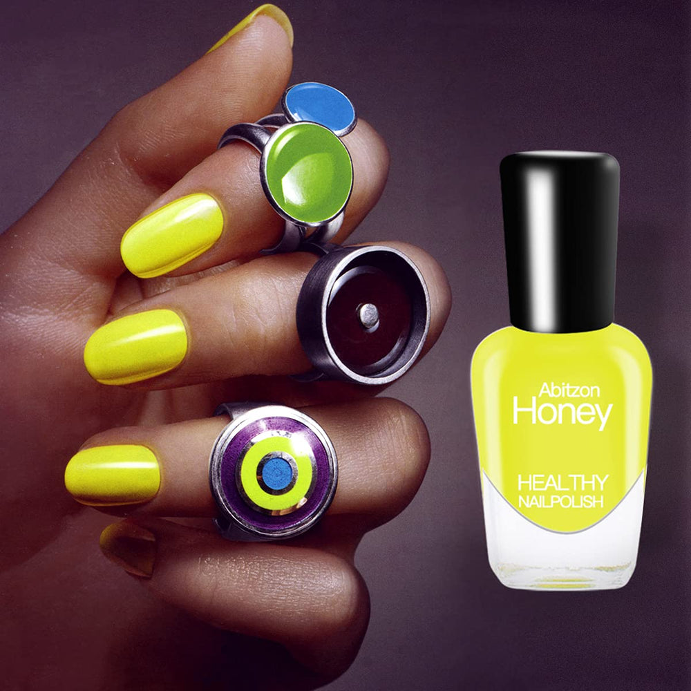 Abitzon polish being applied in use, fast-dry finish and simple home manicure benefit